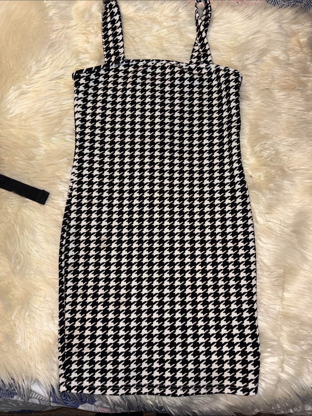 SHEIN Black & White Houndstooth Strap Mini Dress